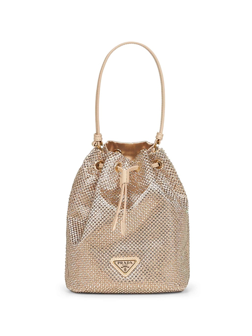Prada Mini crystal-studded satin bag in Sand Beige